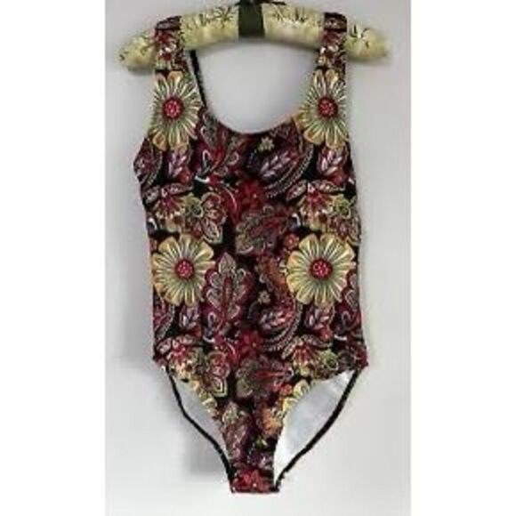 Nicole Miller Women's 3X One Piece Swimsuit Retro Floral Paisley Print Vacation - Picture 2 of 11